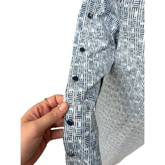 J. McLaughlin Catalina Blue/White Terrace Print Miley Snap Sleeve Dress - M - Picture 5 of 9